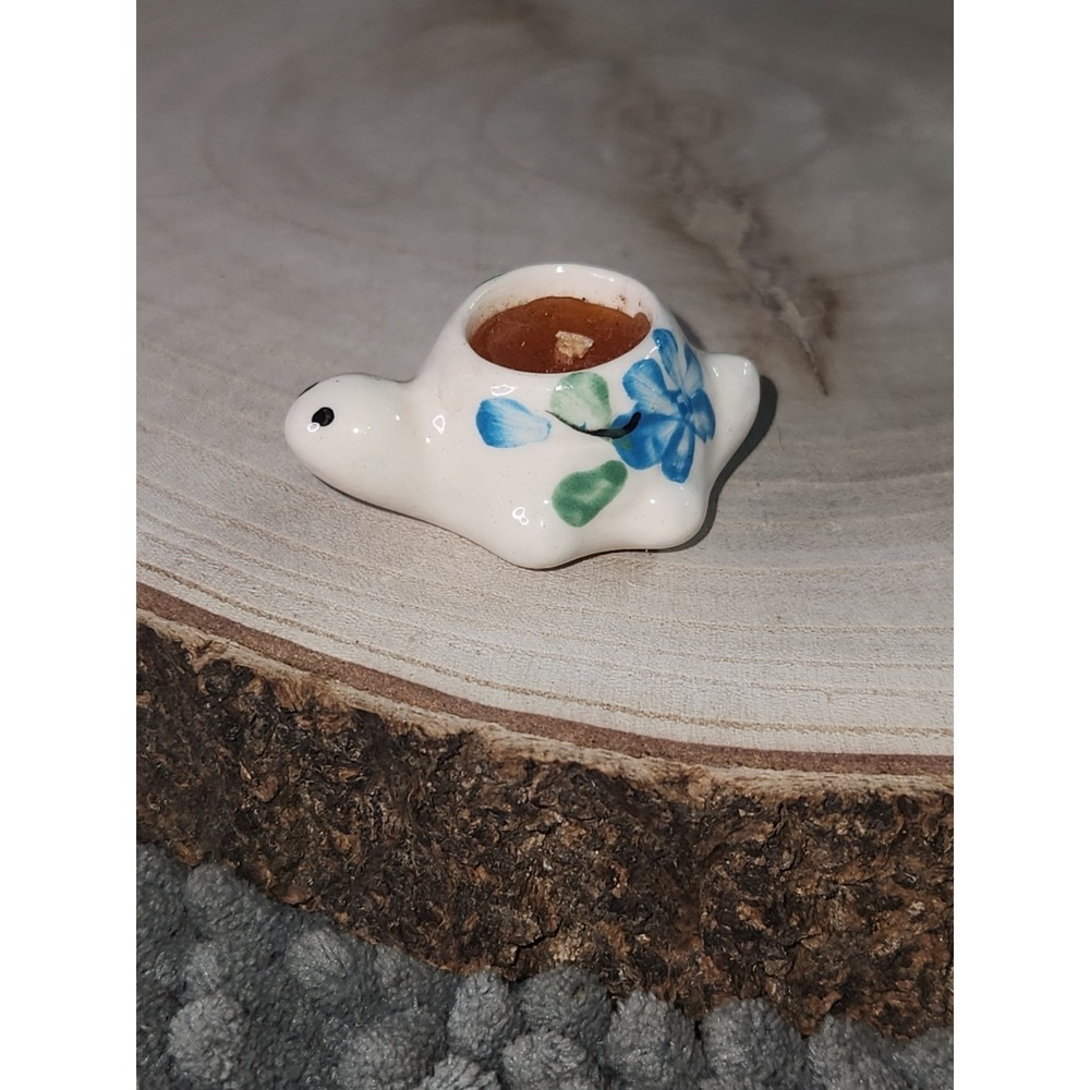 Vintage Miniature‎ Porcelain Turtle Candle Dollhouse  Collectable~ Blue Floral